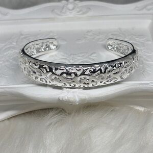 Sterling Silver Floral Filigree Bangle Bracelet